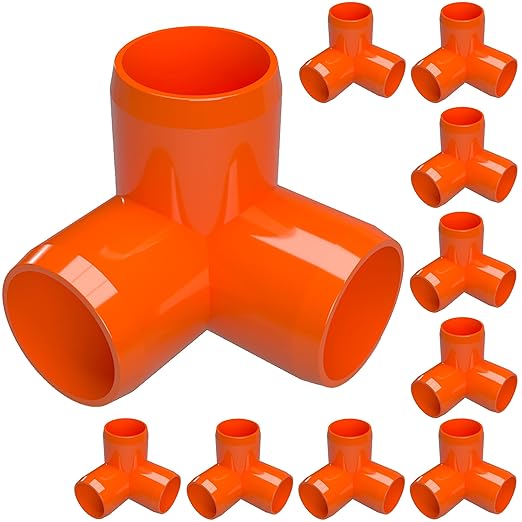 FORMUFIT 1/2” 3-Way Elbow Furniture Grade PVC Fitting in Orange, Made in USA, UV-Resistant, Impact-Proof, 0.840” Actual Socket Diameter (Pack of 10)