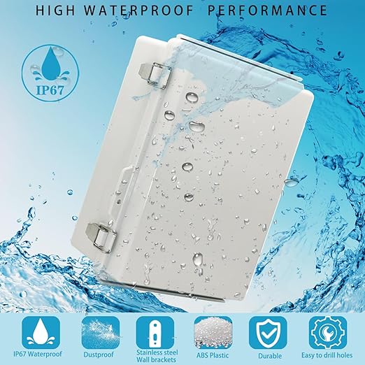 Waterproof Electrical Box Junction Box Weatherproof IP67 ABS Plastic Enclosure Switch Router Project Box Electronics DIY Enclosure with Mounting Plate and Wall Bracket Grey 11.8"x7.9"x5.1"