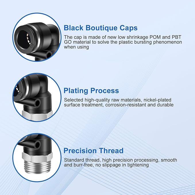 10 Pcs Push to Connect Fittings 1/2 Inch Tube OD x 1/2 Inch NPT Thread Pneumatic Male Elbow Quick Connect Air line fittings