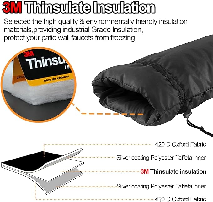 Extended Outdoor Faucet Cover for RV Park Water Hydrant Insulated, 3M Thinsulate Insulation Sprinkler Freeze Protector for Winter & Summer, 35”H x 15”W for Garden Lawn Faucets & Yard Hydrant - Black