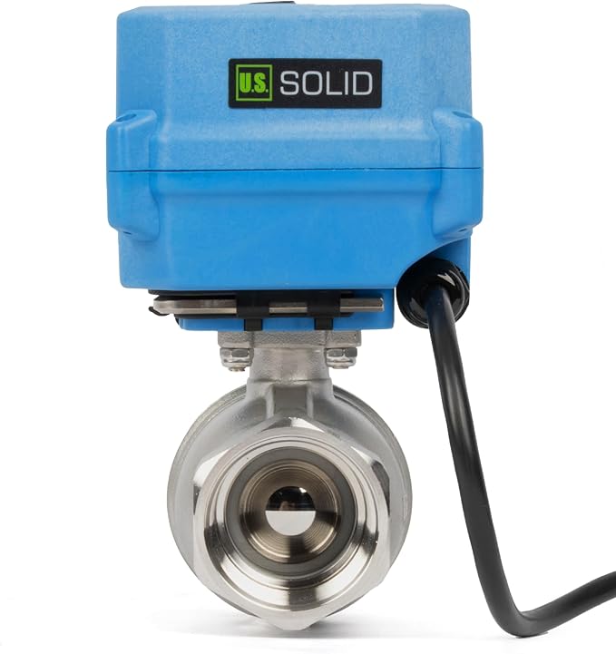 U.S. Solid 1-1/4" Motorized Ball Valve with US Plug 110VAC 304 Stainless Steel Electrical Ball Valve, Auto Return, Normally Closed, NSF Certified, IP67