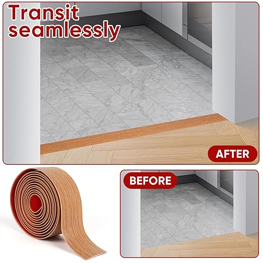 2'' x 10Ft Self Adhesive Floor Transition Strip, Laminate Vinyl Flooring Transition Strip for Joining Floor Gaps, Carpet Threshold, Doorway Transitions, Threshold Cover, Floor Tiles- Brown Wood Grain