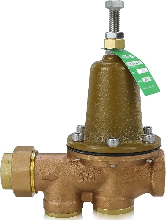 LF25AUB-Z3 Water Pressure Reducing Valve 3/4 inch NPT Female Union + NPT Female, Polymer Seat, Adjustable 25-75 PSI