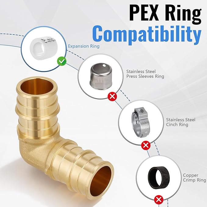 (10-Pack YVSKM) 3/4" PEX-A 90° Elbow Expansion Fitting, Lead-Free Brass Full Flow Connector, ASTM F1960 & cUPC Certified for Residential Hot & Cold Water and Radiant Heating Systems