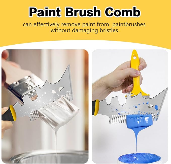 DEKEones 13-In-1 Paint Scraper Tool, Stainless Steel Painters Tool, Heavy Duty Paint Brush Cleaner Tool and Roller Cleaning Tool