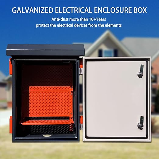 Outdoor Electrical Box NEMA Enclosure Weatherproof Junction Box with Fan Vent Metal Electrical Cabinet with Shelves(24x20x12”)