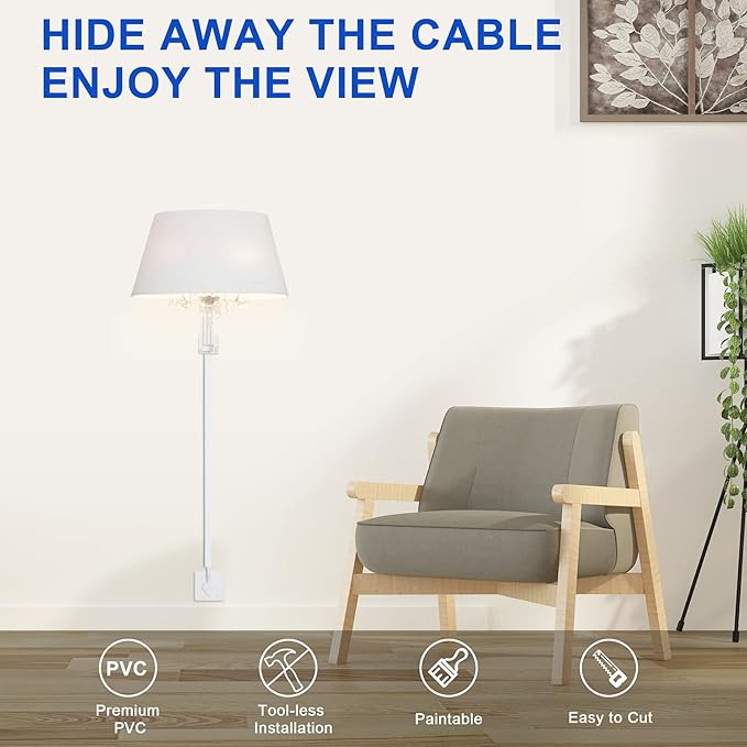 ZhiYo Cord Hider for One Wire, 102in Cable Hider Concealer, Paintable Wall Wire Covers, PVC Cable Management Raceway for A Thick Extension Cord, 6 x L17in W0.59 H0.4in, White