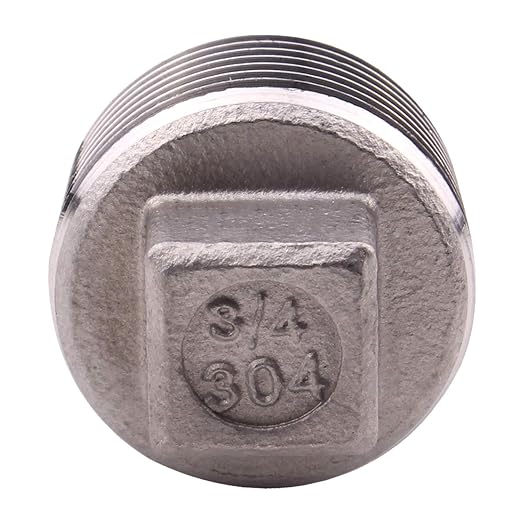 Stainless Steel 304 Cast Pipe Fitting, Square Head Cored Plug, Class 150, 3/4'' NPT Male,Pack of 2
