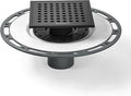 Square Shower Drain, 6" Matte Black with PVC Bonding Flange Base 304 Stainless Steel Drain Grate Removable with Stainless Drain Key for Low Profile Shower Tiles, CUPC Certified