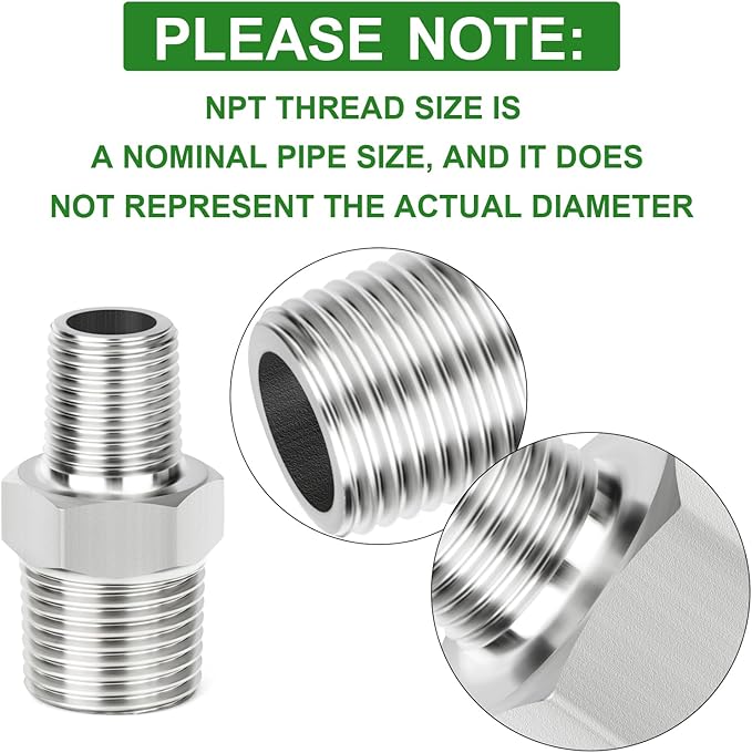 TAISHER 10PCS 304 Stainless Steel New Hex Nipple, 3/8" NPT Male x 1/4" NPT Male, Reducing Pipe Adapter Fitting