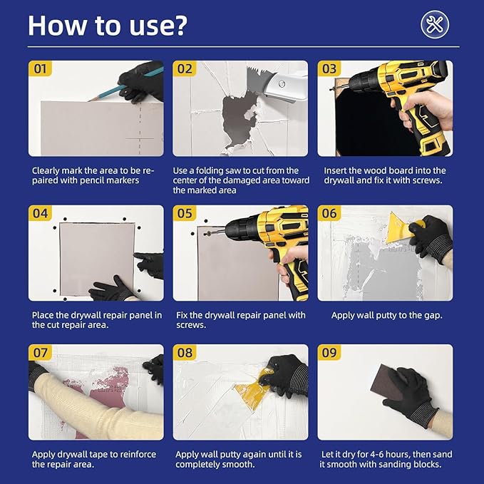 Drywall Repair Kit,Drywall Repair Panel 20” x20“,Drywall Patch Kit for Large Hole,Sheetrock Repair Kit,Wall Surface Large Hole Fill Quick and Easy Solution