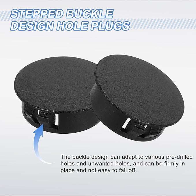 uxcell 25Pcs Plastic Hole Plugs, 25mm(1") Flush Type Panel Plugs, Round Snap Knockout Locking Plugs for Furniture Insert End Caps Panels, Black