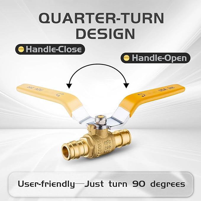 5-Pack Foskan 3/4" Brass PEX-A Ball Valve with Yellow Handle, Quarter Turn Full Port Valve for PEX-A Pipe Connection