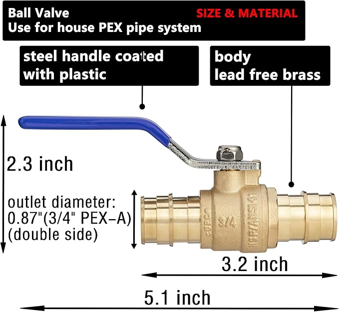 (4 Pack) Lidertik 3/4 inch PEX-A Expansion Ball Valve Shut Off Valve 1/4 Turn Valve LI-QF1-1960-0.75(4 PCS)