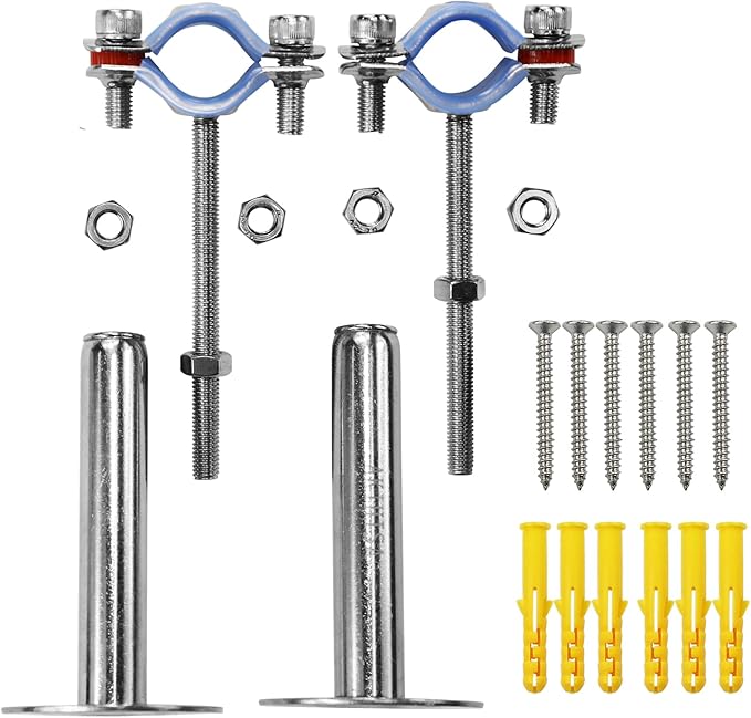 AKIHISA 2 Pcs 304 Stainless Steel Pipe Supports, Wall Mount Ceiling Mount Pipe Hanger, Pipe Holder for OD Pipe 25-27MM Adjustable Height Range 100-200mm