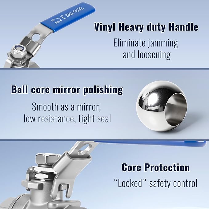 2 Pack 1/2'' Ball Valves NPT Female Stainless Steel 304 Full Port 1/2 Inch Ball Valve with Locking Handle, Heavy Duty Shut Off Valve for Home and Industrial(1/2 Inch)