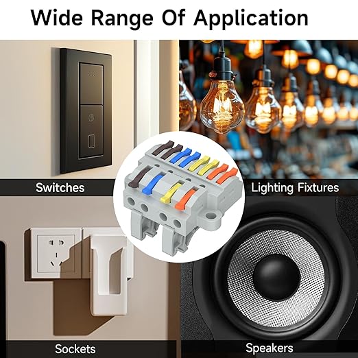 2Pcs Lever Wire Connectors, 4 in 8 Out, Push-in, Quick Wiring DIN Terminal Blocks, 0.7-2.5(4) mm², 600V 32A, 24Pcs Wire Ferrules Terminals & 4.72 Inch DIN Rail Included