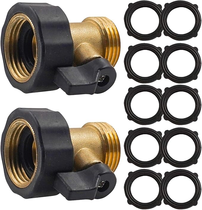 Hourleey Garden Hose Shut Off Valve, 2 Pack Heavy Duty 3/4 Inch Solid Garden Hose Shut Off Valve with 10 Extra Rubber Washers (Black)