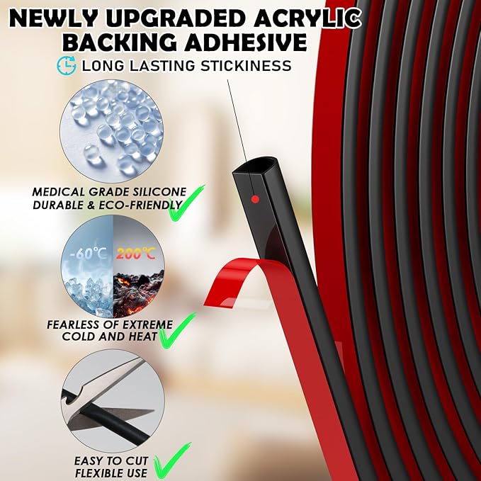 20FT Weather Stripping Door Seal - Self Adhesive Weather Insulation Strip Weatherstripping Silicone D Shaped Seal Strip Door Frame Gap Filler/Window Soundproofing