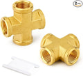GASHER 2PCS Brass Pipe Fitting, Cross 4 Way Pipe Fitting, 1/8" NPT Female Pipe