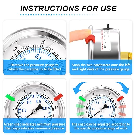 MEANLIN MEASURE 0~15Psi Low Liquid Filled Pressure Gauge Stainless Steel 1/4" NPT 2" FACE DIAL for Water Oil Air Well Pump Tank Tire Pressure Test Center Back Mount, with Hex Bushing and 2PCS Snaps