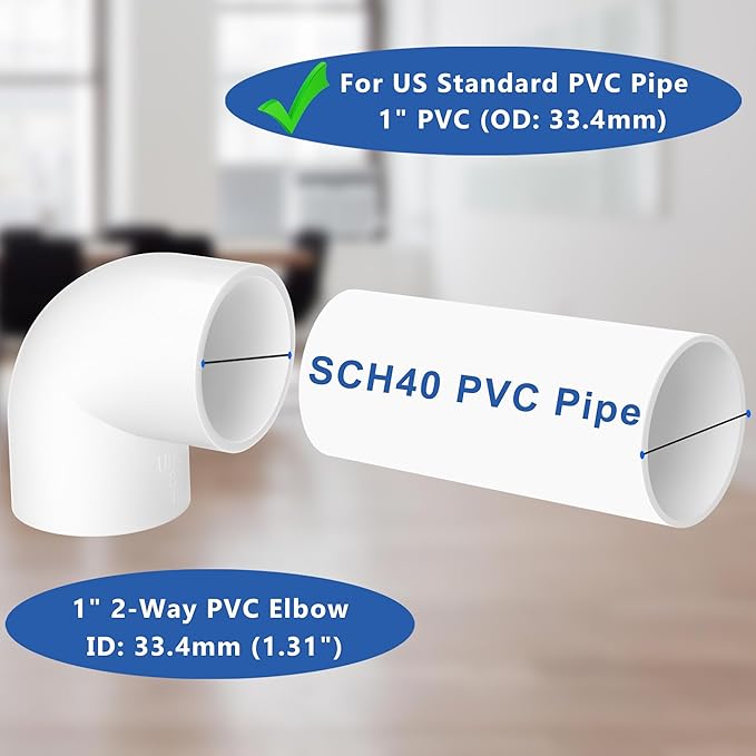 ZhiYo 1 inch PVC Fitting 90 Degree, 6-Pack Tee Elbow Connectors, Furniture-Grade SCH40 PVC Pipe Fittings for Greenhouse, Frames, Sheds, Pet Beds, Pet Enclosures, Hydroponic and Tent Structures