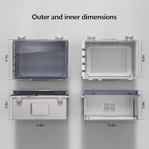 ABS Electrical Junction Box, Ventilated Design, Cable Grommets, IP65 Waterproof Enclosure, Indoor/Outdoor Use with Mounting Panel .(Clear Cover, 13.8"x9.7"x5.9")