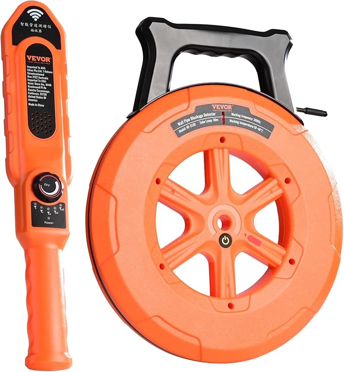 VEVOR Pipe Locators, 100ft/30m PVC Pipe Locators Underground, IP67 Waterproof Pipe Blockage Detector with Adjustable Sensitivity, Sewer Wall Scanner Plumbing Tool for PVC Plastic Metal Water Pipes