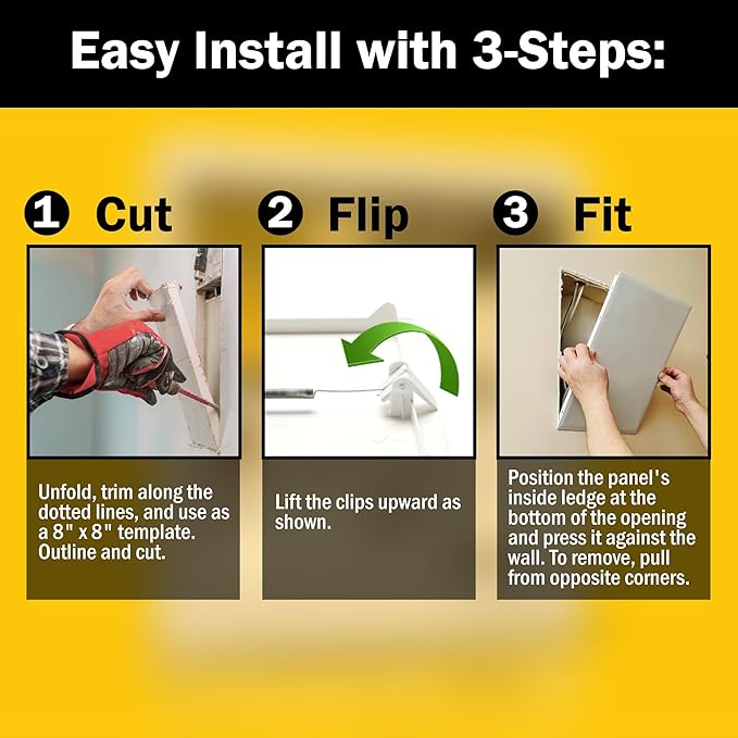 Plastic Access Panel 8x8 inches with Spring Click Technology - No Tools Required - For Drywall, Ceiling and Wall - Access Door for Plumbing, HVAC and Other Holes or Openings (10)
