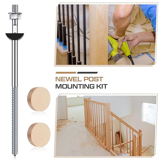 Shimeyao 16 Set Wood Newel Mounting Kit Newel Post Fastener Installation Kit for Residential and Commercial Installation, Anchors Post Directly to Wood or Concrete Floor