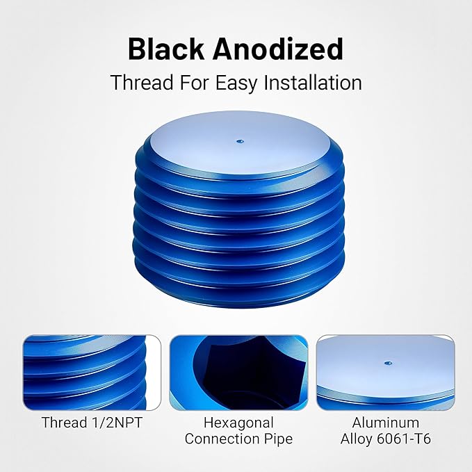 EVIL ENERGY 1/2" NPT Plugs Aluminum Socket Allen Head Blue, Pack of 2