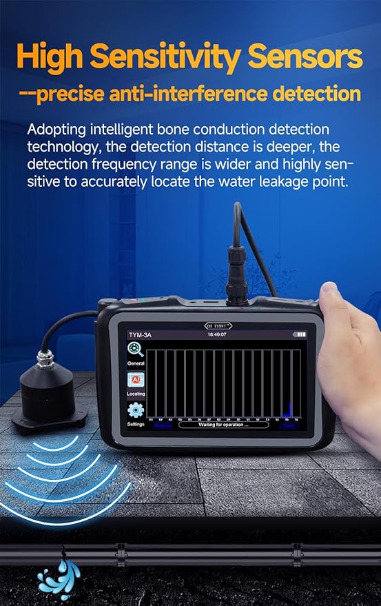 TYM-3A Water Leak Detector, Al-Assisted Under Slab Water Leak Detector, Multiple Sensor Options Water Leak Finder Underground
