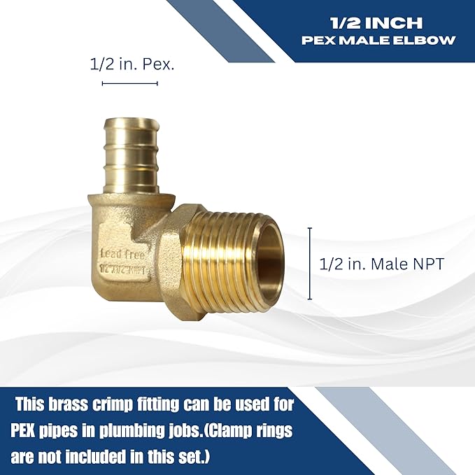 XFITTING 25 Pcs Barb Crimp 1/2 Inch Pex Elbow, 1/2 Inch Male Threaded Elbow