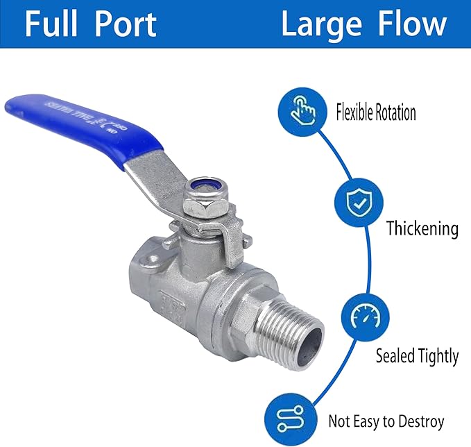 3/8" NPT Full Port Ball Valve Heavy Duty Stainless Steel 304 Male x Female Thread For Water,Oil and Gas 1000WOG（pack of 2）