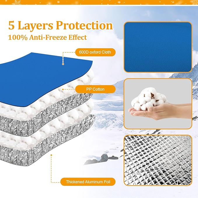 Backflow Preventer Insulated Cover (5°F) for Winter Freeze Protection, 14" W x 13" H Thickened Pressure Reducing Value & Well Pump Cover, Outdoor Waterproof Insulation Pouch for Sprinkler Valve, Blue