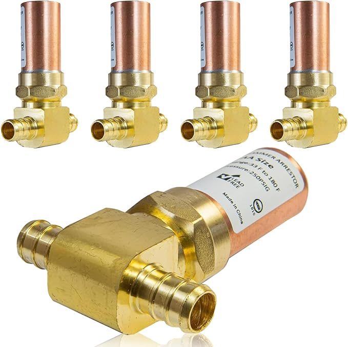 Water Hammer Arrestor,1/2Inch Tee Copper Water Arrestor,Pex Crimp Connection(5PACK,Copper Arrestor)(HAMMER010-5Pack)