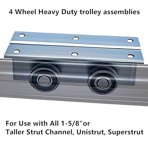 4 Wheel Heavy Duty Trolley Assembly Roller for Barn Doors or Shed Sliding Doors, Compatible with 1-5/8" Wide or All 1-5/8" or Taller Strut Channel(2 Packs)