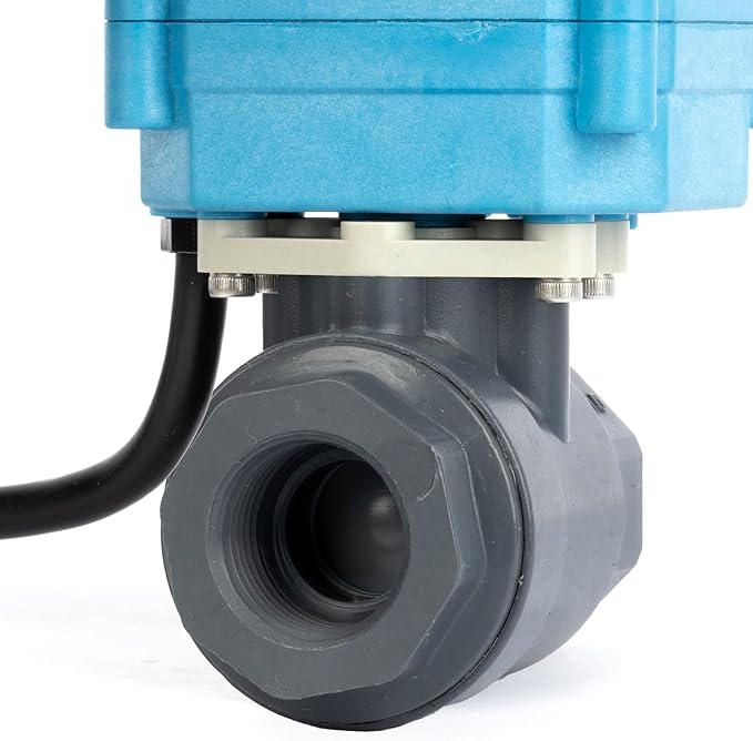 U.S. Solid 3/4” PVC Motorized Ball Valve - Plastic Electrical, US Plug, IP 67, Manual Override, 2 Wire Auto Return, AC 110~230V, Normally Closed