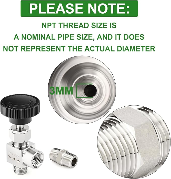 TAISHER 1PCS 304 Stainless Steel 90 Degree Needle Valve 3/8" NPT Male x 3/8" NPT Female For Flow Control Water Gas Oil With Nipple