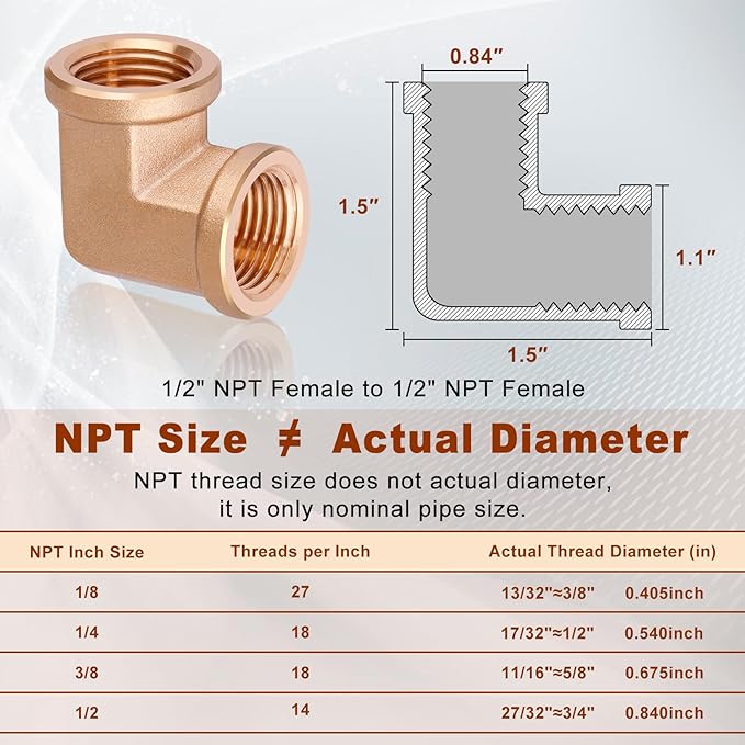 2pcs 1/2” Brass Fittings 90 Degree Barstock Street Elbow 1/2 Inch NPT Female Pipe to 1/2 Inch NPT Female Pipe Fittings Elbow Forged Brass Pipe Fittings
