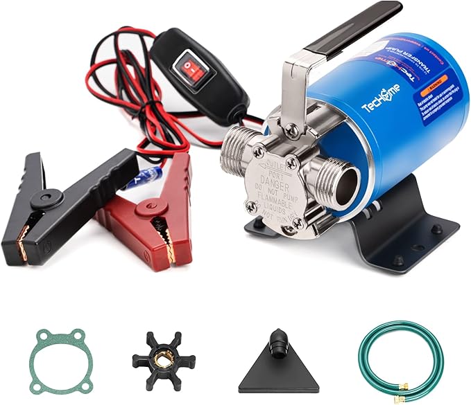 12V Portable Electric Utility Water Transfer Pump, with ON/OFF Switch and Suction Hose Kit.