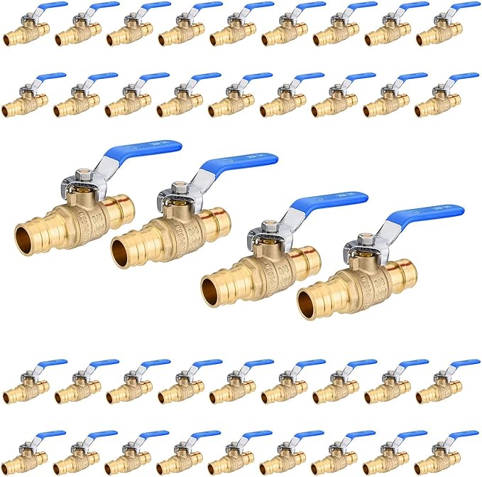 40-Pack Foskan 3/4" Brass PEX-A Ball Valve with Blue Handle, Quarter Turn Full Port Valve for PEX-A Pipe Connection