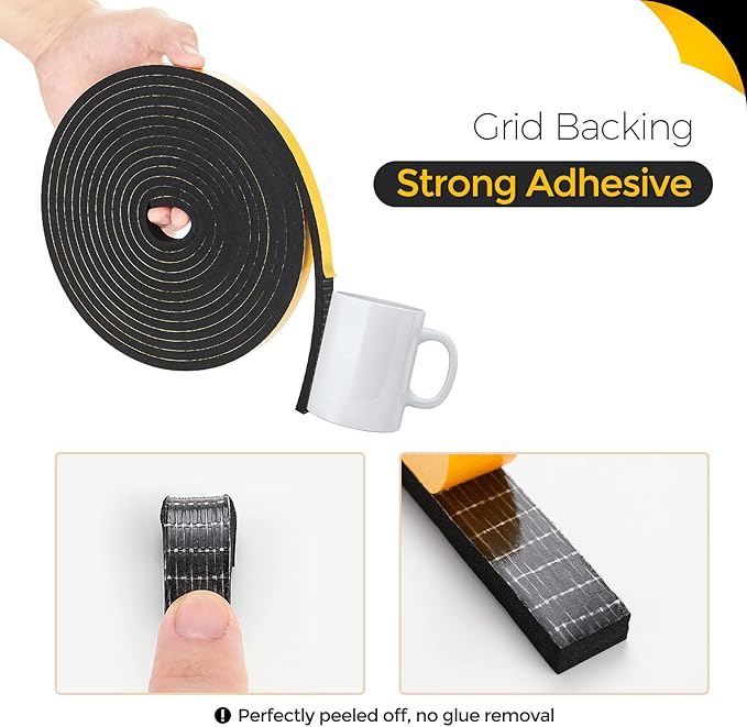13 Feet Weather Stripping Door Seal, 1/2" Wide X 3/8" Thick Door Seal Strip High Density Foam Tape Adhesive Strip for Door Soundproofing,Window Insulation (1/2" x 3/8" x 13FT,Black)