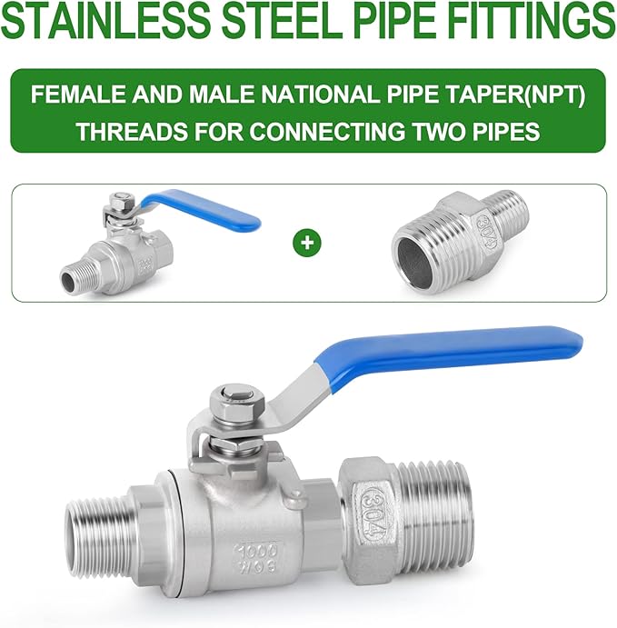 TAISHER 5PCS Cast 304 Stainless Steel Hex Nipple, Reducer Pipe Fitting 1/2-Inch Male Pipe x 3/8-Inch Male Pipe