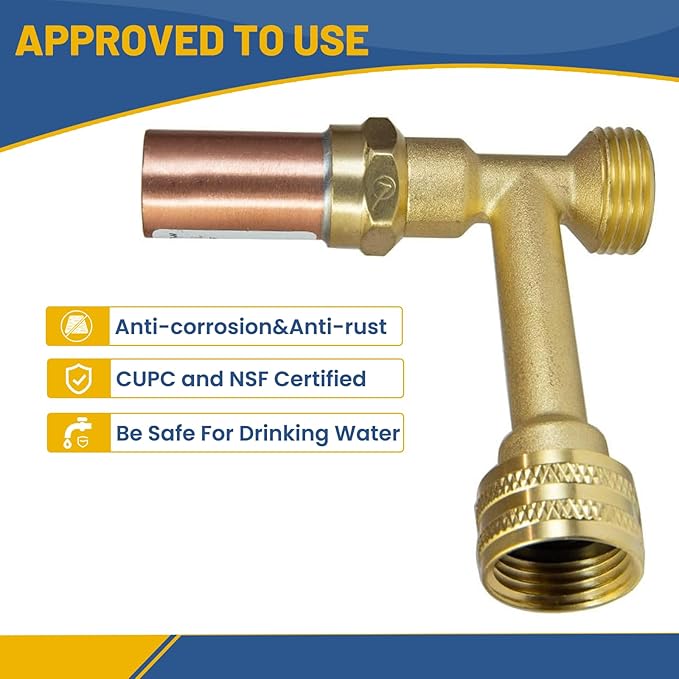Water Hammer Arrestor,3/4 Inch Swivel FHT x 3/4 Inch MHT Tee Stainless Steel Water Arrestor for Washing Machine Connection(1PACK, Tee Copper Arrestor)(HAMMER014)