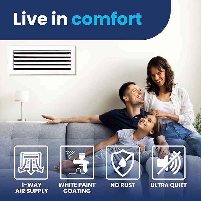6x16 Inch (Duct Opening) Aluminum 1-Way Air Flow Vent – HVAC Vent Cover for Wall or Ceiling – Quiet HVAC Wall Register with Multi-Shutter Damper – Adjustable Curved Blade - Plastic Seal for Tight Fit
