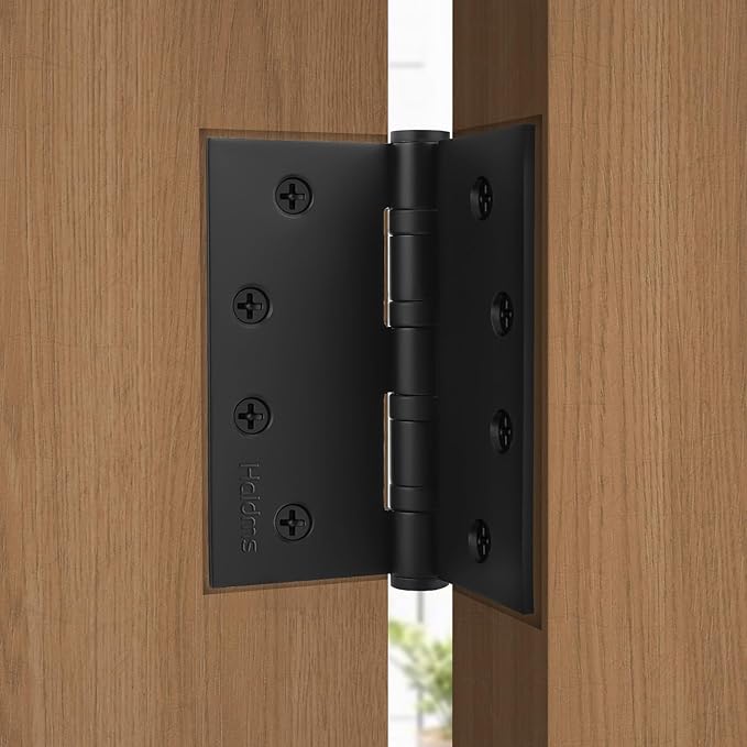 Haidms 304 Stainless Steel Matte Black 4'' Door Hinges for Exterior Doors Ball Bearing Door Hinges 4in x 4in with Square Corners, Heavy-Duty, 6PACK