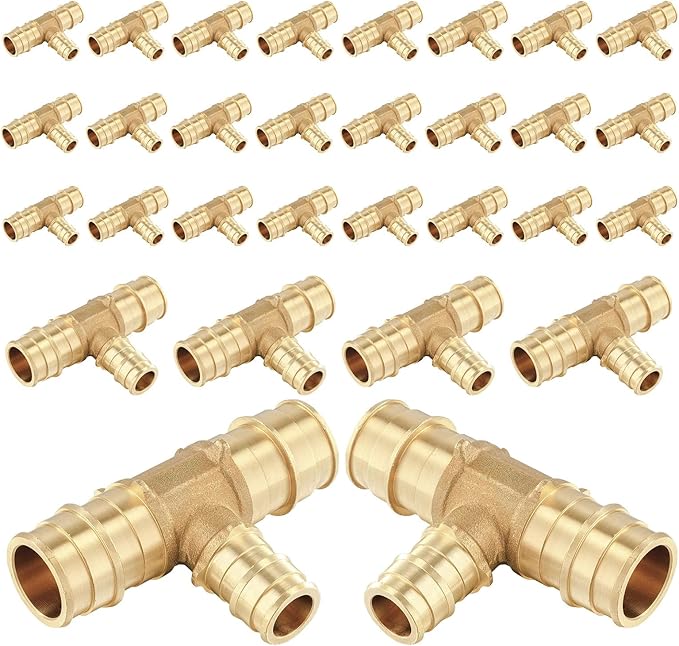 (30-Pack) Seelink PEX-A Fitting, 3/4" x 3/4" x 1/2" Expansion Tee, Brass Fittingg Tee, ASTM F1960(PEX1960120-30Pack)