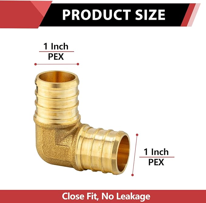 5-Pack EFIELD Barb Crimp Pex Brass Fittings 1-inch X 1-inch Elbow for Pex Tubing, ASTM F1807,(PEX1807062-5PCS)