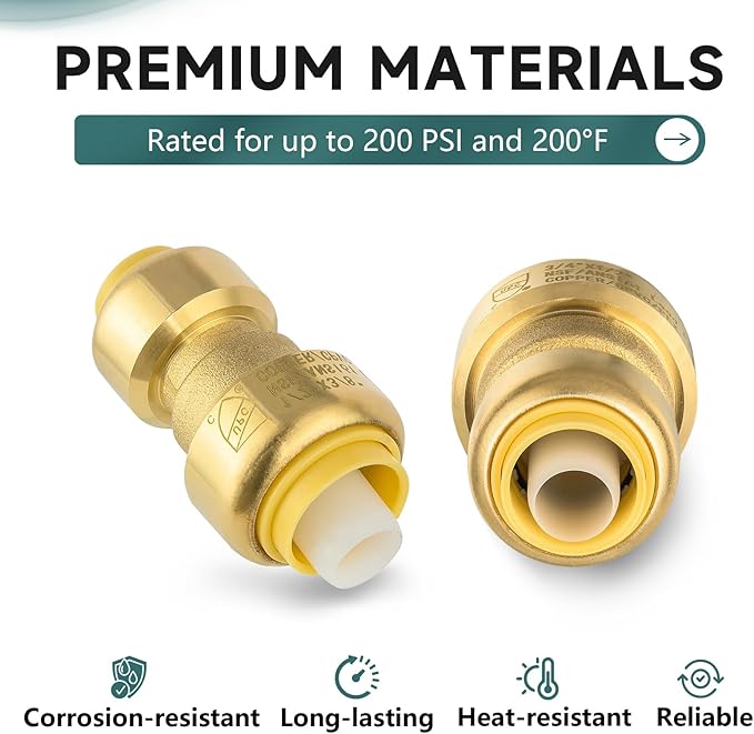 (Pack of 30) Niikappu 3/4" x 1/2" Reducing Coupling Brass Fittings, Push-to-Connect Plumbing Fitting for Pex, Copper, CPVC, Includes Removal Clip(PF017-30Pack)
